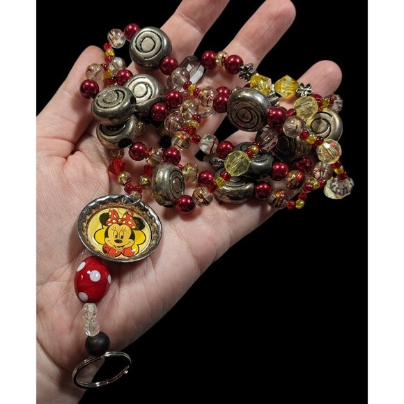 Upcycled Minnie Mouse Beaded Keychain Lanyard - Picture 6 of 7